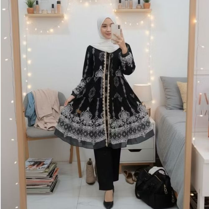 NayKamila Tunik ceruty Tunik koren Tunik susun mayung Tunik ceruty Modern dengan Desain Elegan Bahan