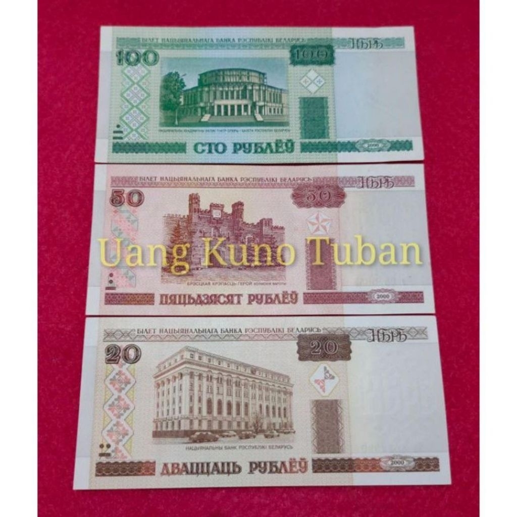 Set Uang Kuno Belarusia 20 50 100 Rubel Tahun 2000