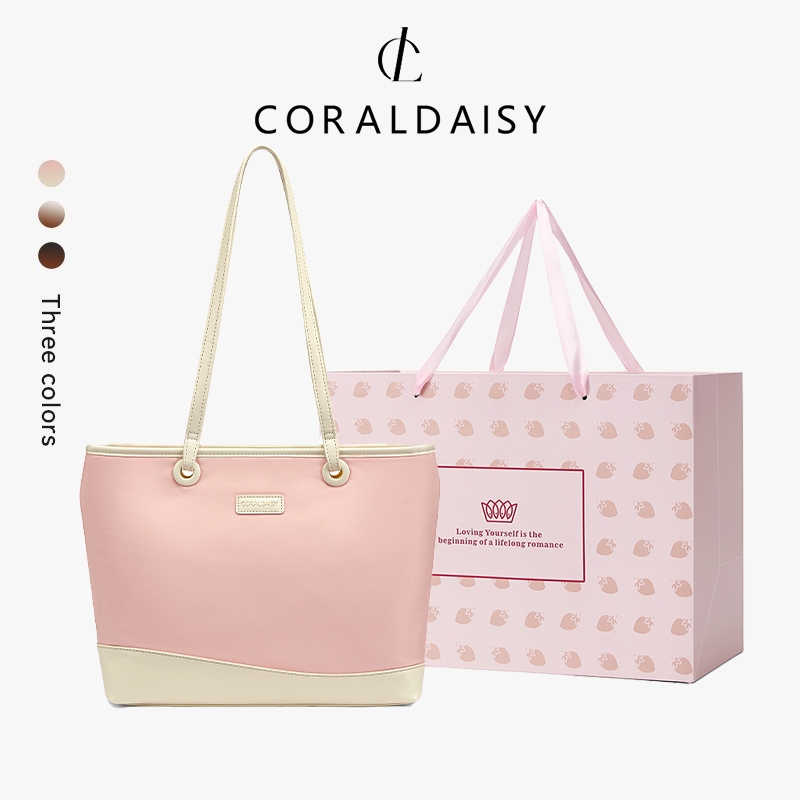 CORALDAISY Tas Wanita 2026 Terbaru Pencocokan Warna Totebag Besar Laptop Tas Jinjing Mode Sling Bag