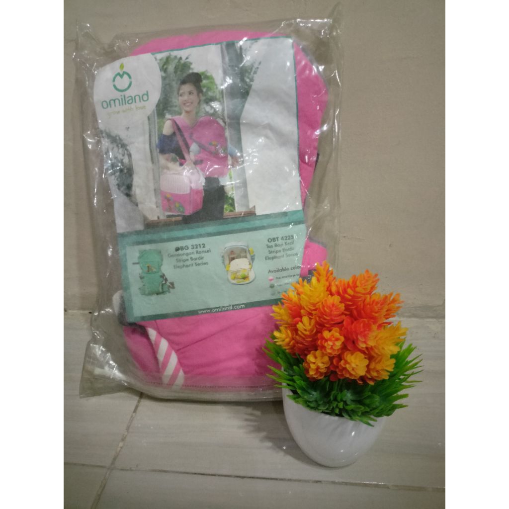 Omiland gendongan ransel bayi stripe bordir elephant series
