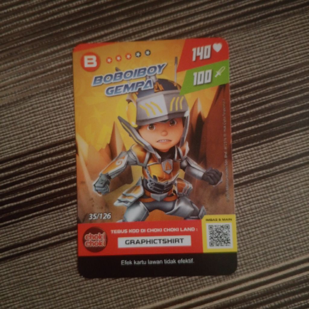 Kartu BoBoiBoy Gempa no 35 Choki Choki Batch 1