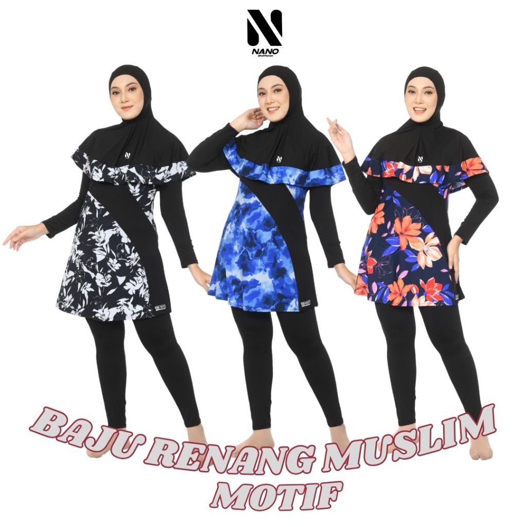 Nano sportswear Baju renang muslim syari dewasa motif / Baju renang muslim Panjang Syari Wanita