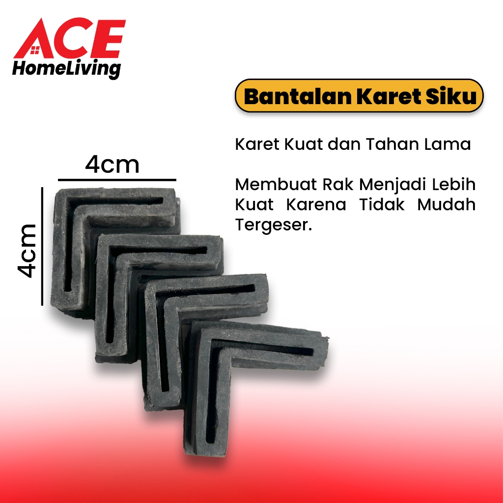 Bantalan Karet Rak Siku 4x4 CM (1 Set 4 Pcs) | Pelindung Lantai Rak Besi Anti Geser & Awet