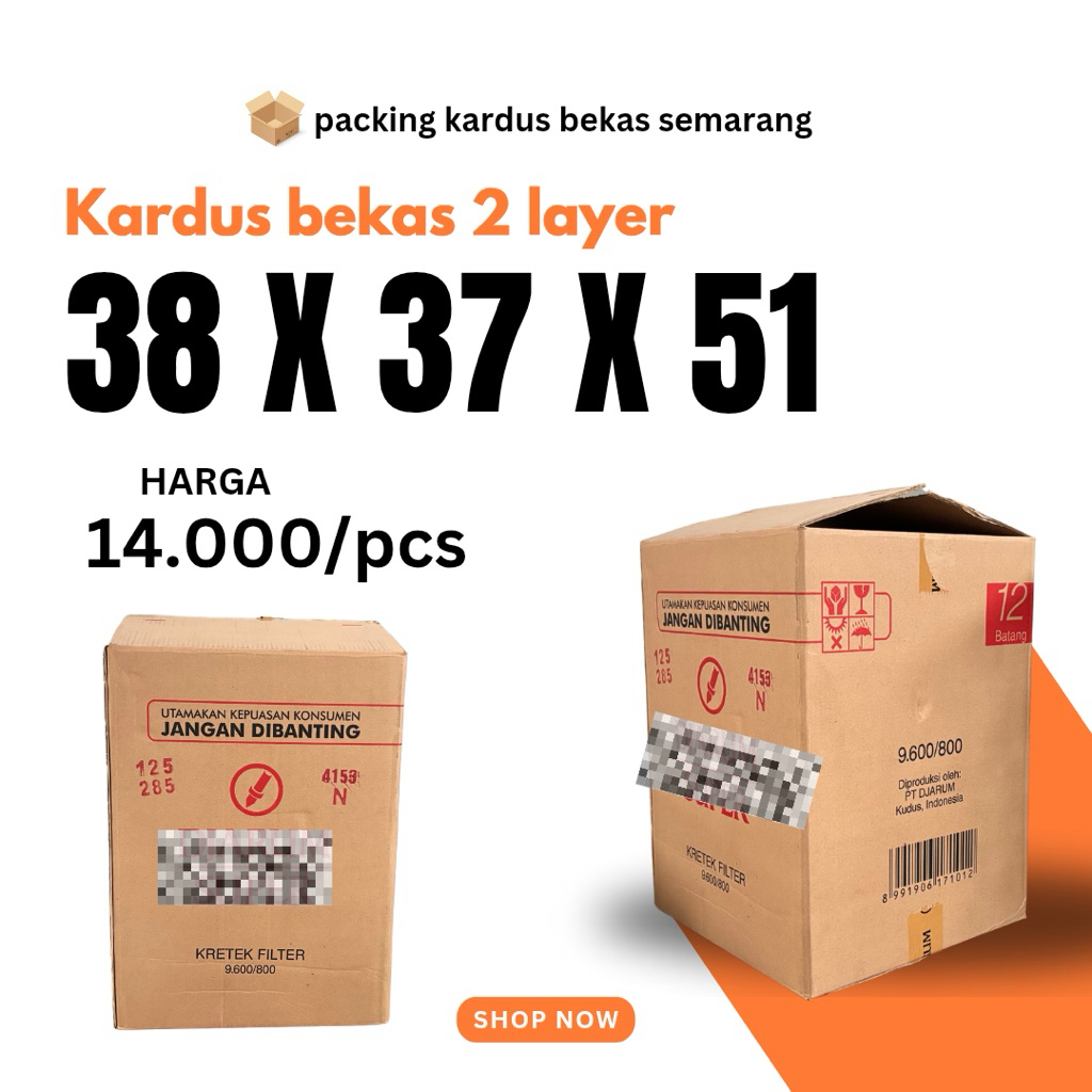 kardus bekas tebal 2 layer ukuran tertera difoto