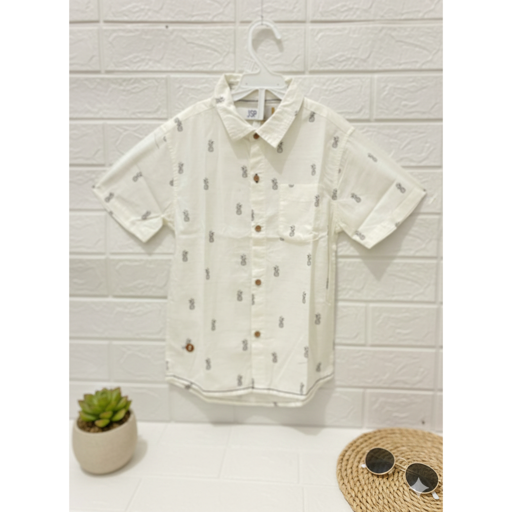 Kemeja Anak Laki-Laki Premium - Atasan Katun Linen Motif Nanas Minimalis - Kemeja Pendek Anak Cowok 