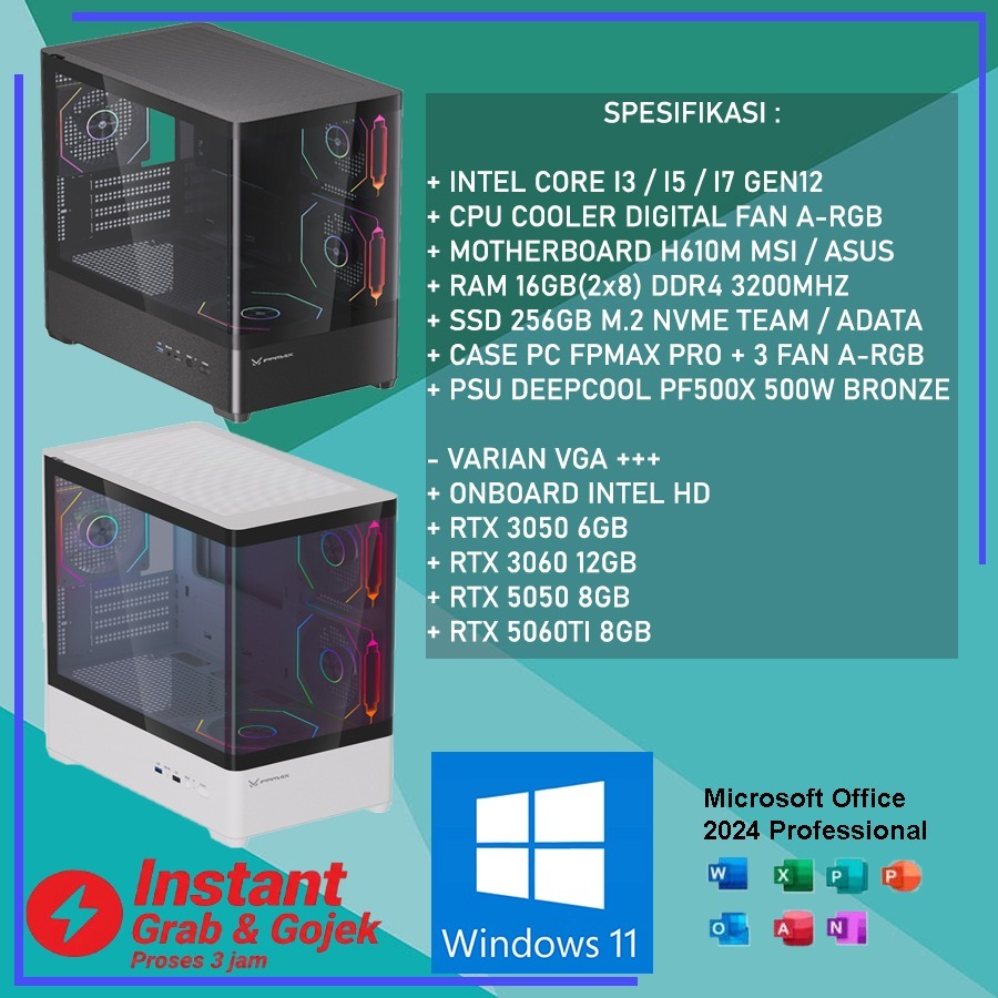 Komputer Rakitan Intel Core i3, i5, i7 Gen12 + RTX 3050, RTX 5050, RTX 5060 - PC Gaming