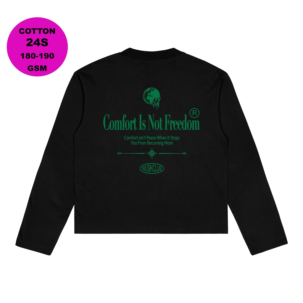 Wush Club Baju Kaos Boxy Longsleeve Pria Wanita Oversize Lengan Panjang COFOM HITAM