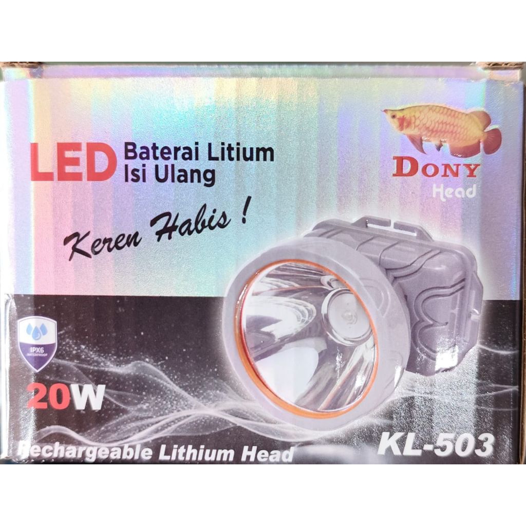 Lampu LED Head Dony KL-503 20W | Baterai Lithium Isi Ulang IPX6 Tahan Air