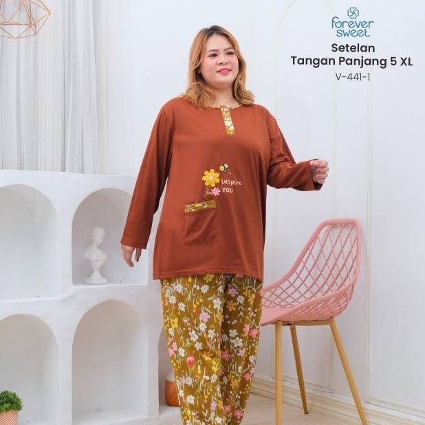 Oneset Piyama Babydoll Super Jumbo 5XL-  Tangan Panjang Celana Panjang | Forever Sweet V-441-1