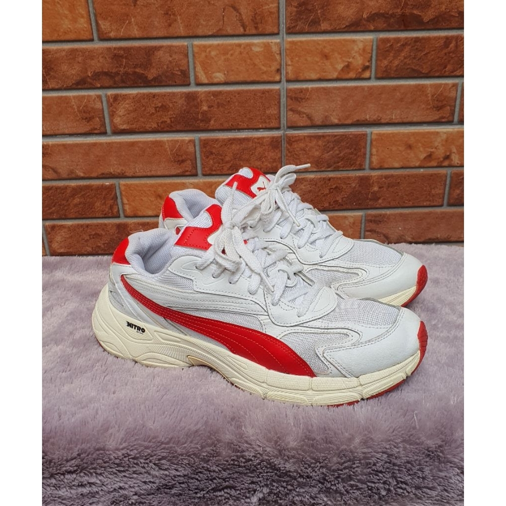 Sepatu Running Puma Teveris Nitro White Red Second Ori Size 46 Jumbo