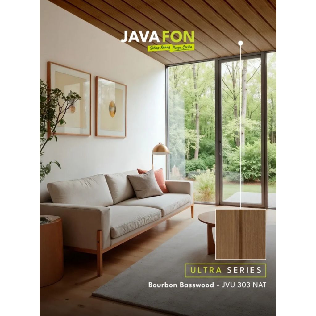 Plafon PVC JAVAFON type ULTRA series harga per 1 lbr panjang 3 mtr (serat kayu timbul, doff)