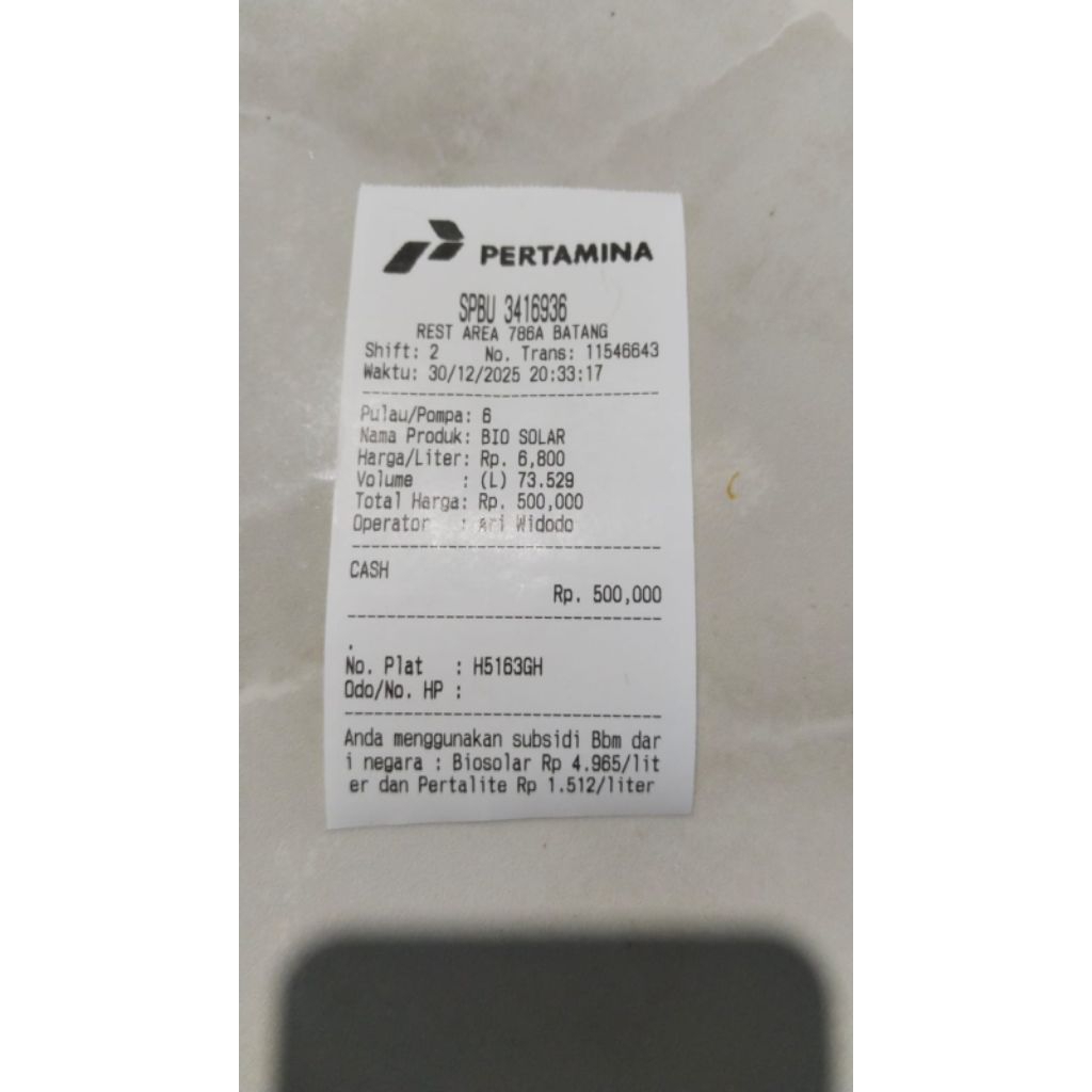 Cetak struk nota pom spbu