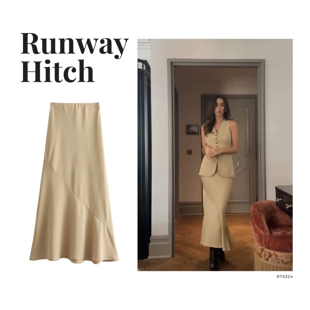 RunwayHitch Rok Panjang Asimetris Flare Skirt Warna Beige R75324 - Promo