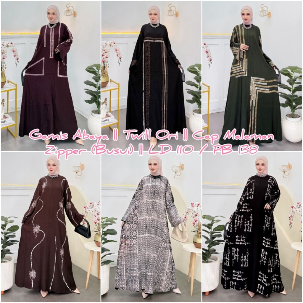 INAYAH GAMIS ABAYA Abaya Twill Ori Cap Malaman Zipper (resleting busui friendly) by Alena Batik