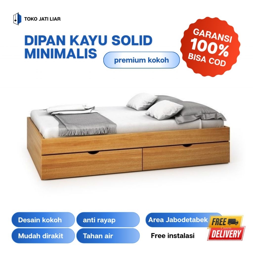 dipan kayu laci 2 ranjang kayu laci 2 tempat tidur laci kayu mahoni premium