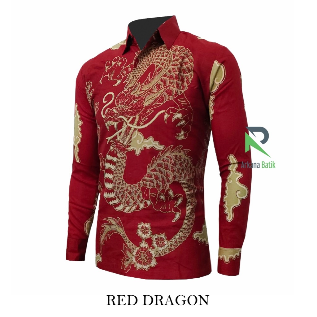 Arkana Batik Slimfit Motif Red Dragon (Naga Merah)  Kemeja Batik Baju Pria