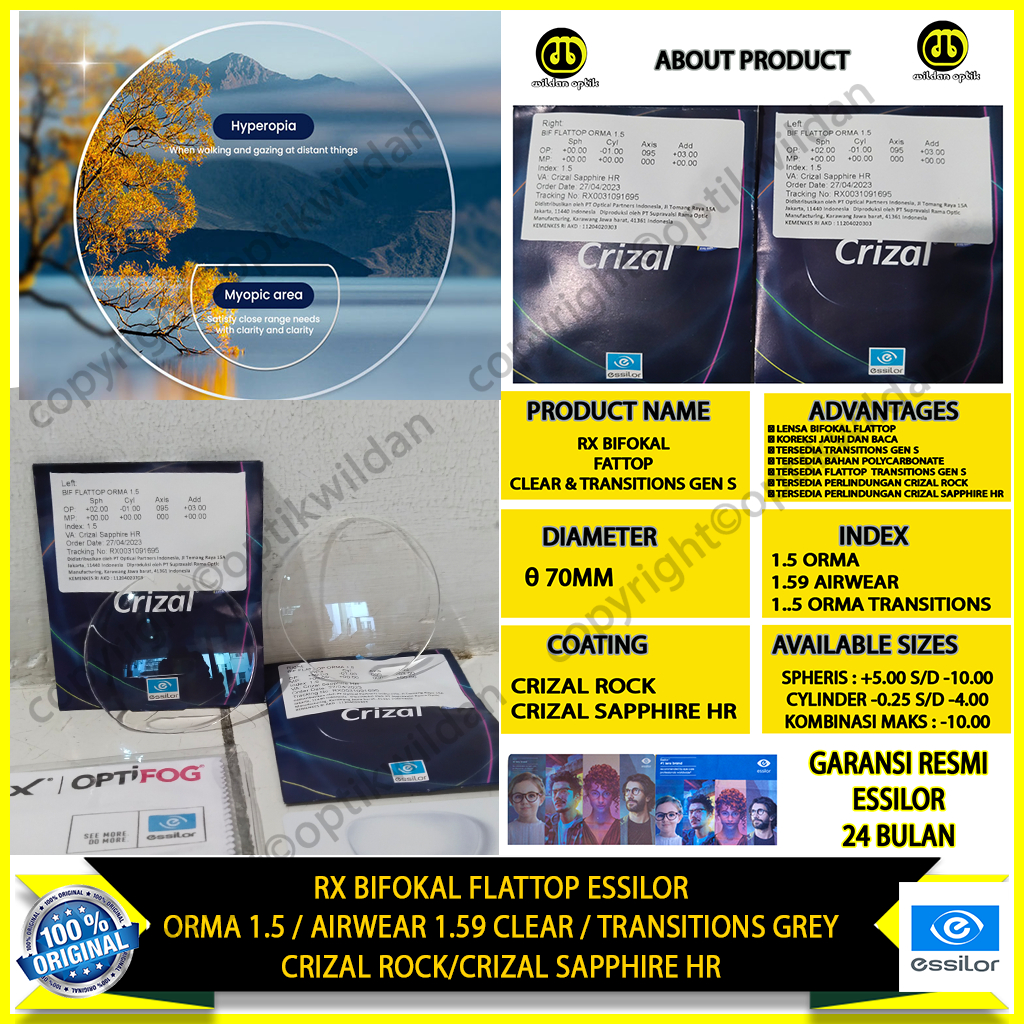 ESSILOR BIFOKAL FLATTOP CRIZAL ROCK/CRIZAL SAPPHIRE HR TERBARU