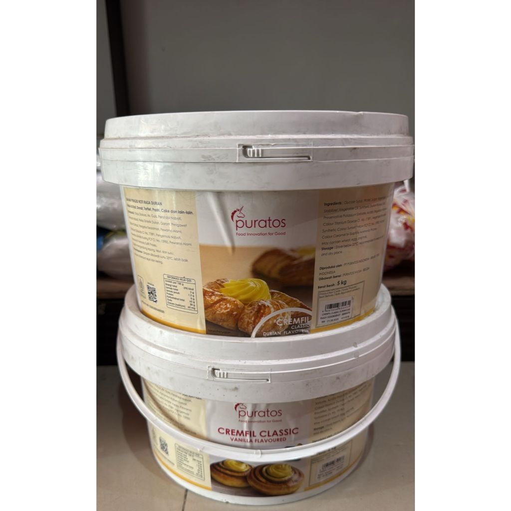 puratos creamfil vanilla durian siap pakai kemasan pail 5kg. selai puratos vanilla / durian 5kg siap