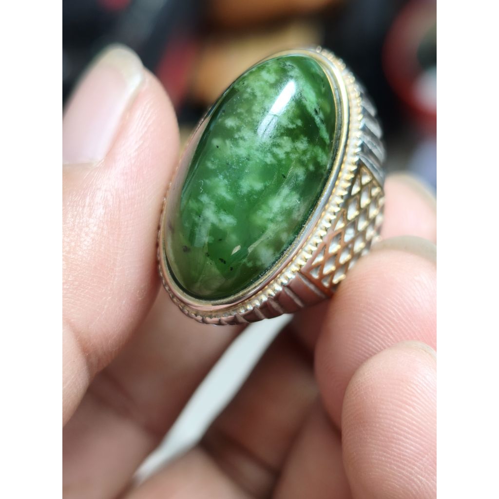 batu cincin imperial Jade giok hijau botol model pandan
