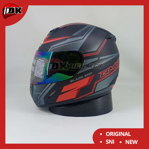 Helm Full Face BMC Blade 200 Seri #9 Black Doff Red Visor Rainbow | Helm Merah Hitam Kaca Pelangi