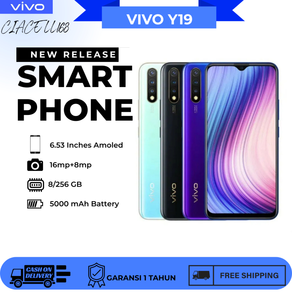 HP VIVO Y19 RAM 8/256 GB BERGARANSI 1 TAHUN 4G LTE BATTERY 5000 mAh