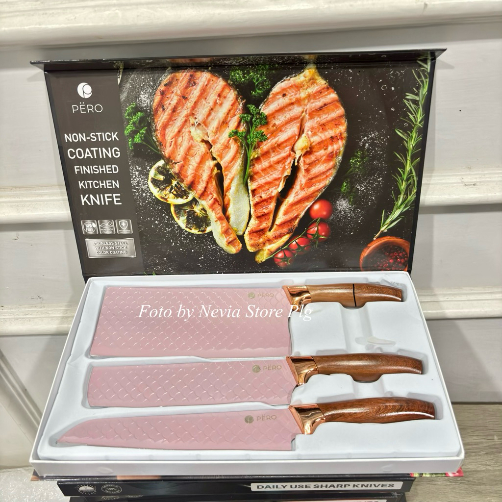 PERO Japanese Jumbo Knife Set Of 3 / Pisau Granite Set Of 3  / Pisau Dapur Anti Lengket