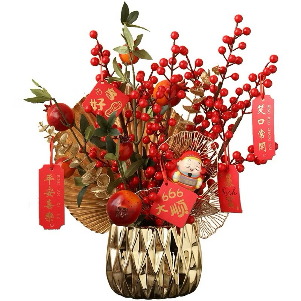 PAJANGAN IMLEK MEJA HOKI FUK JERUK APEL CHERRY BLOSSOM TANGKAI LUCKY CAT KUCING HOKI LAMPU LAMPION G