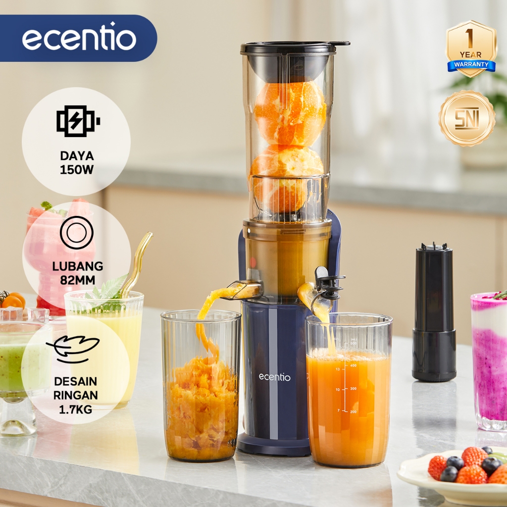 ecentio Slow Juicer Low Watt Juicer Buah Tanpa Ampas 82mm Easy Juice Filter-Free Low Watt Easy Clean