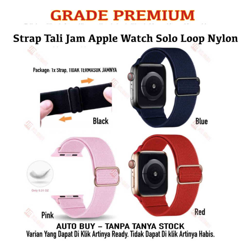 Strap Apple Watch Seri 10 11 Size 42mm 46mm - Tali Jam Nylon Solo Loop Adjust