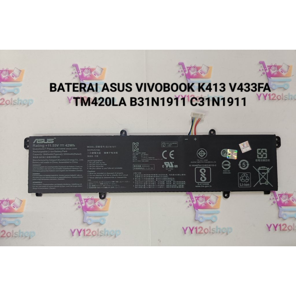 BATERAI ASUS VIVOBOOK K413 V433FA TM420LA B31N1911 C31N1911