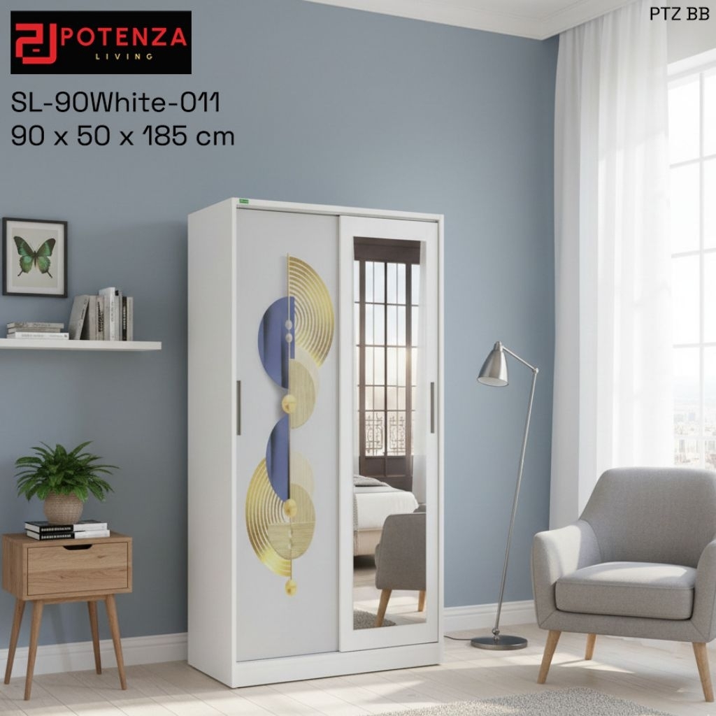 POTENZA Lemari Pakaian Besi 2 Pintu Sliding | Lemari Baju 90 cm Minimalis Full Besi