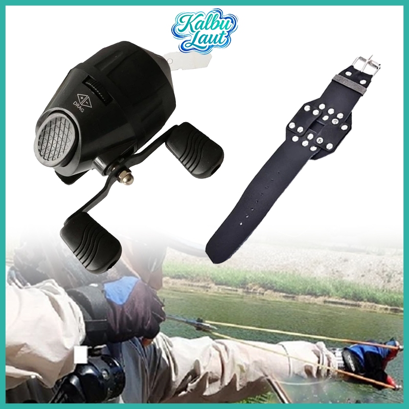 Set Reel Fishing Sabuk Gelang Panah Ikan Hitam Reel Dalam Tertutup Line Guide Slingshot Memancing