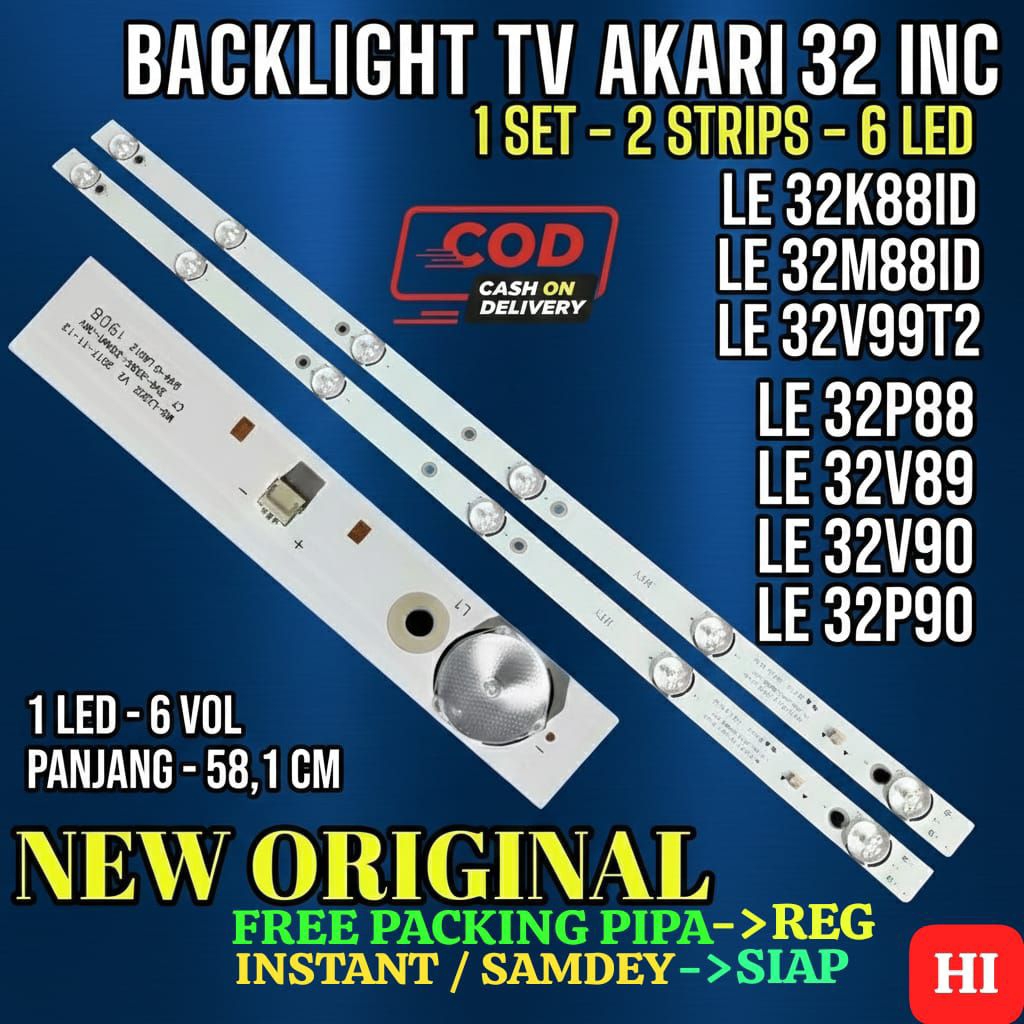 2 pcs BACKLIGHT AKARI 32 Inc MITO 32 inch LE 32P88 32V89 32V90 32K88ID 32M88ID 32V99T2 3218 3255 TV 