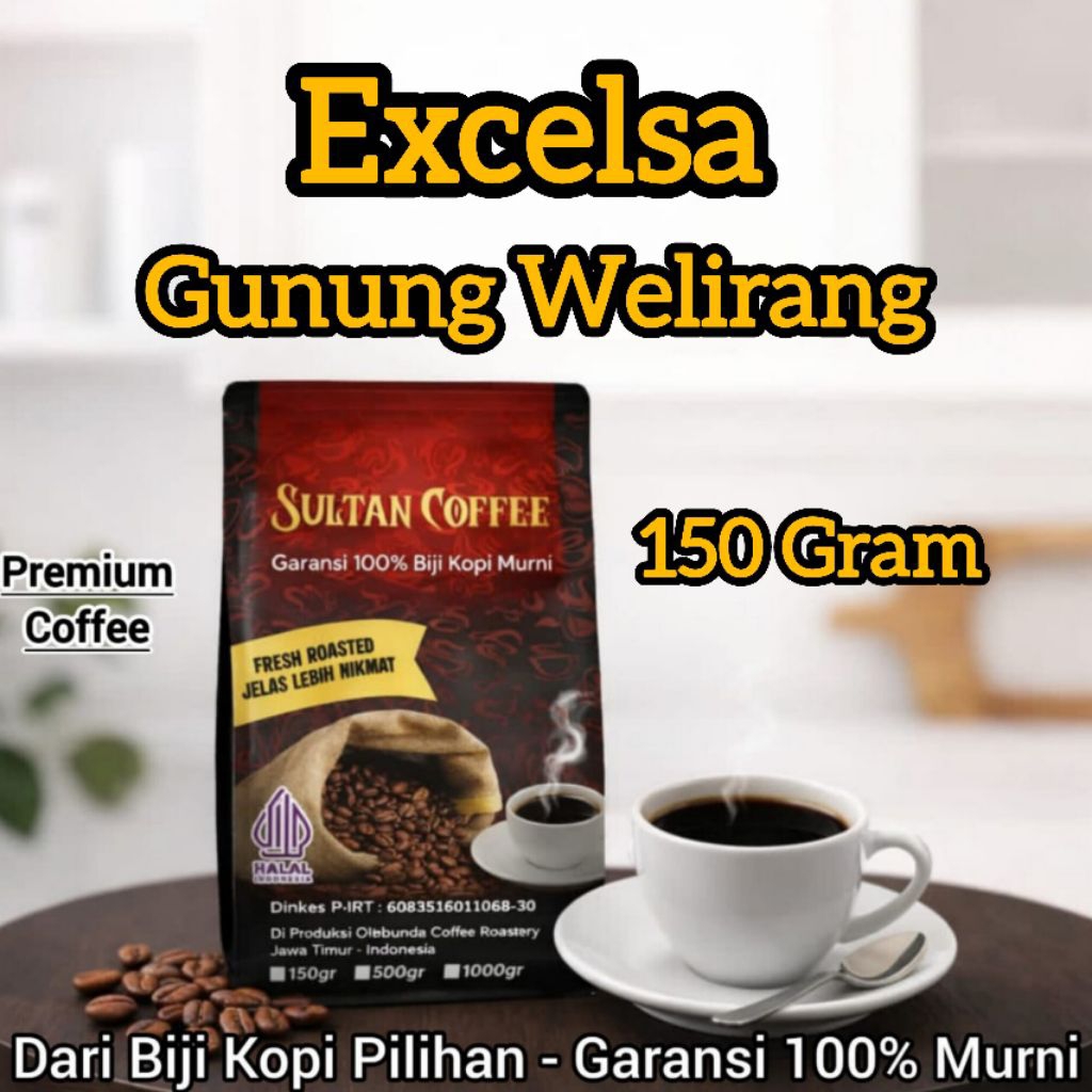 SULTAN COFFEE PREMIUM - Kopi Bubuk Biji Excelsa Gunung Welirang 150 Gram - Excelsa Premium Quality T