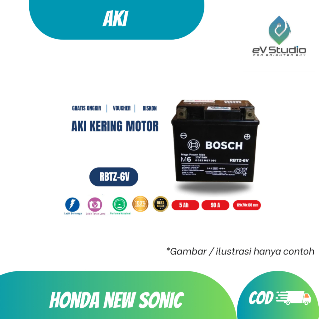 Bosch Aki Kering Motor Honda New Sonic - Maintenance Free - RBTZ6V