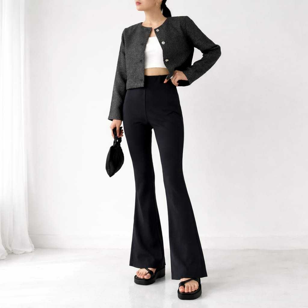 Highwaist Flare Pants - Celana Kulot Scuba - Highwaist Kulot Cutbray Wanita - Celana Highwaist Scuba