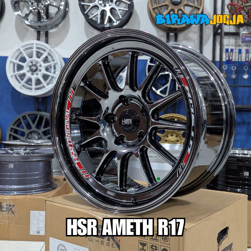 pelek hsr ameth ring 17 lebar 8,5 et 22 black chrome pcd 5x114.3 - velg innova reborn, rush r17