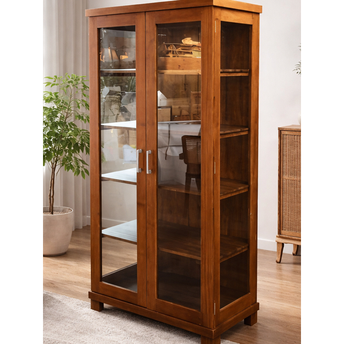 Lemari Pajangan Kayu Jati Kaca 2 Pintu – Lemari Display Minimalis - Lemari Pajangan Ruang Tamu