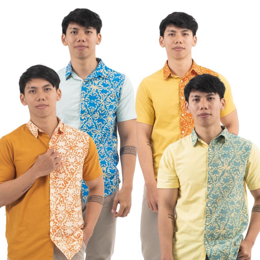 Kemeja Pria Kombinasi Modern HaluanBali - Tjap Lakshmi Two Tone Casual - Bahan Katun Cap Wastra Line