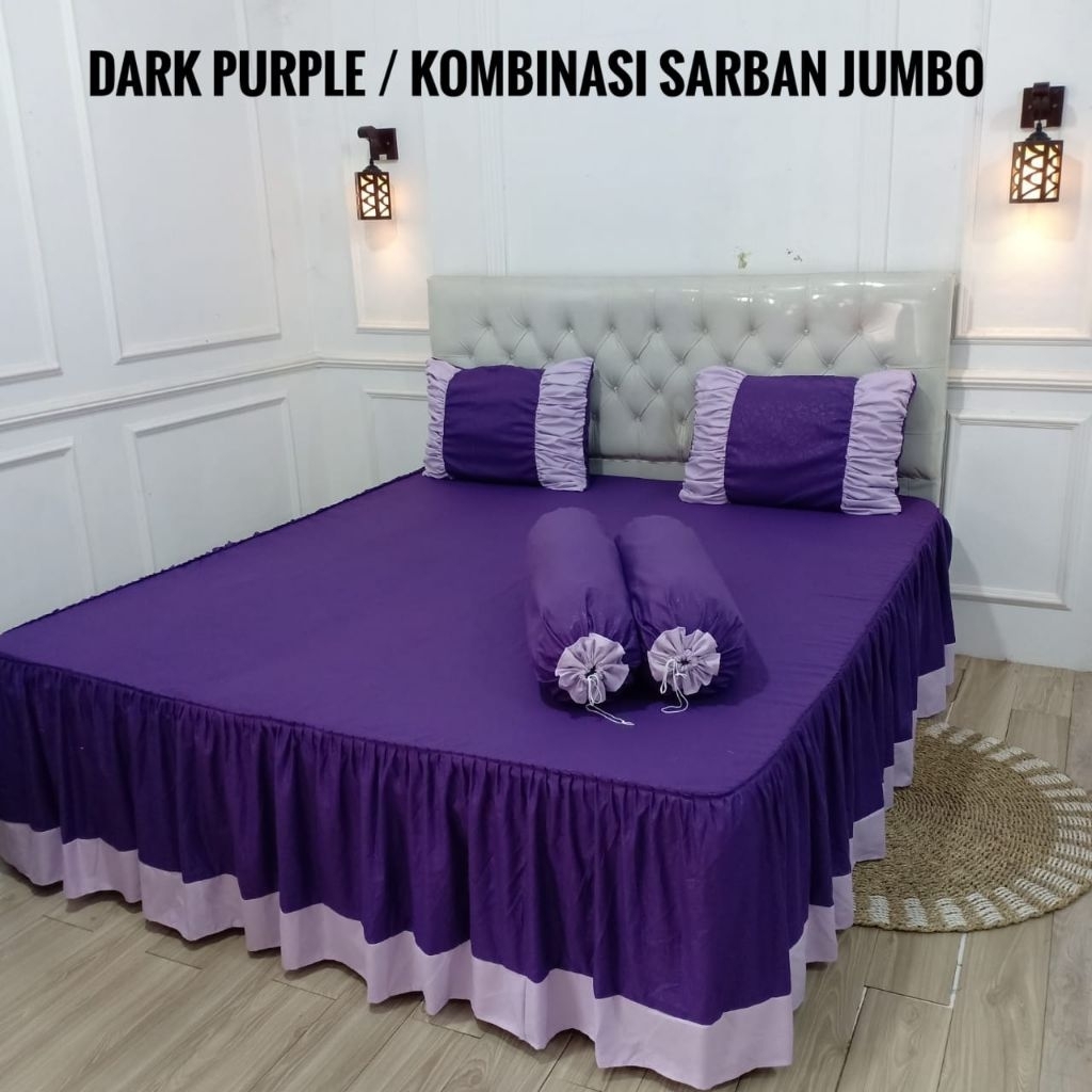 BISA COD sprei rumbai polos ungu tua minimalis ukuran 180x200 seprai rempel murah size 160x200 sprai