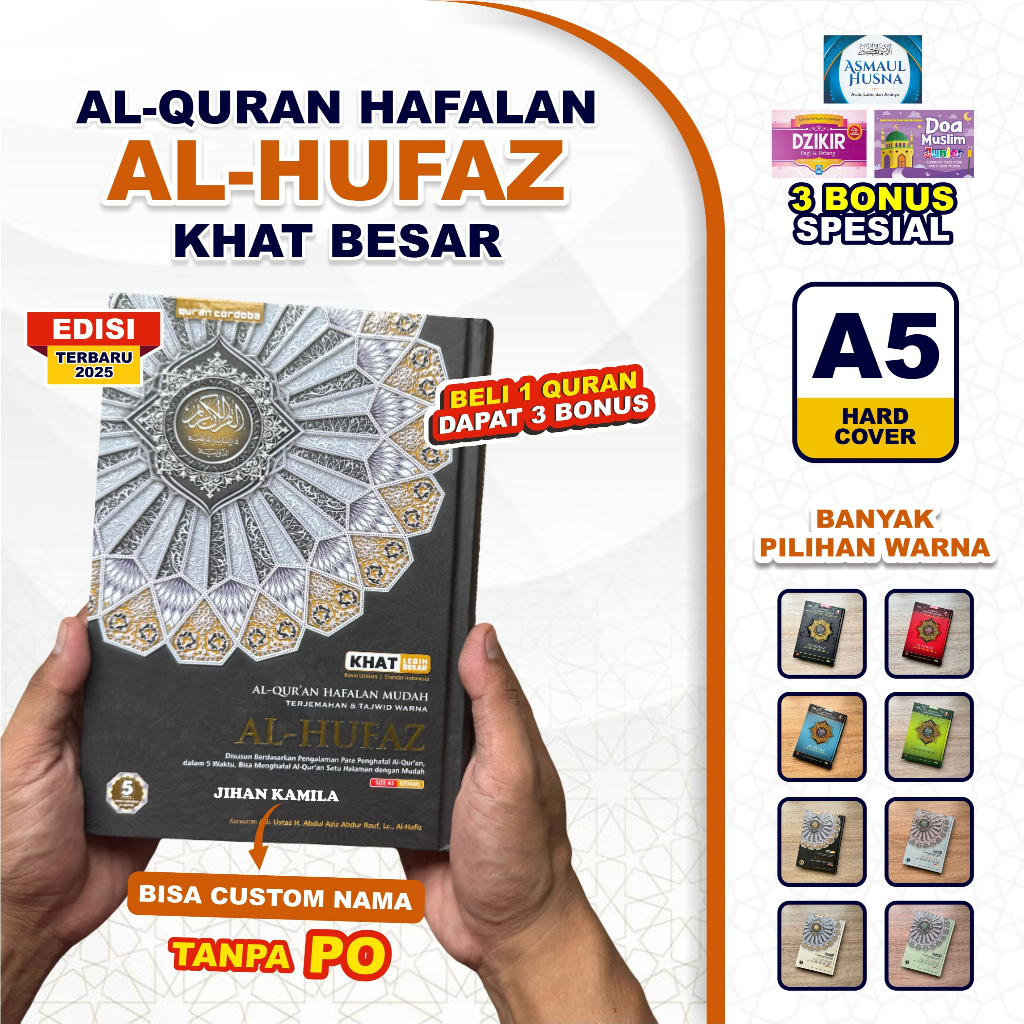Al Hufaz A5 Hard Cover Al-Quran Hafalan Mudah (Free Custom Nama & Bonus 3 Buku Spesial)