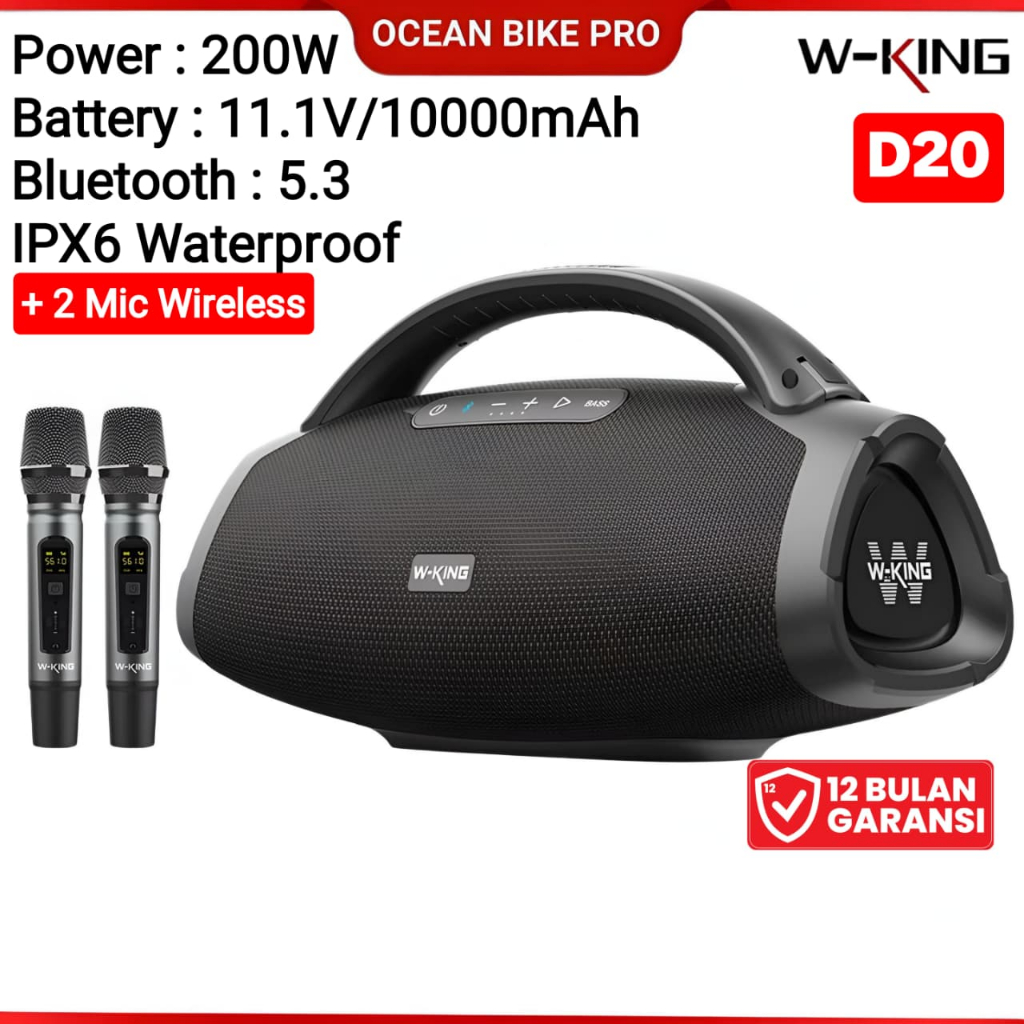 Wking Speaker Bluetooth Karaoke Super Bass D20 200W Mic Wireless Portable Waterproof TWS Super Bass