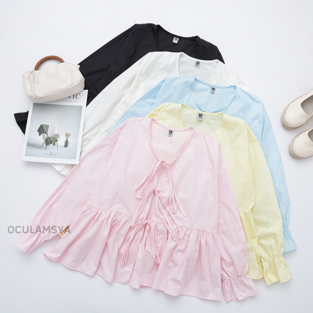 Oculamsya - Mayumi Tie Outer - Atasan Lengan Panjang Wanita Katun Premium Rompi Peplum Tali Depan St