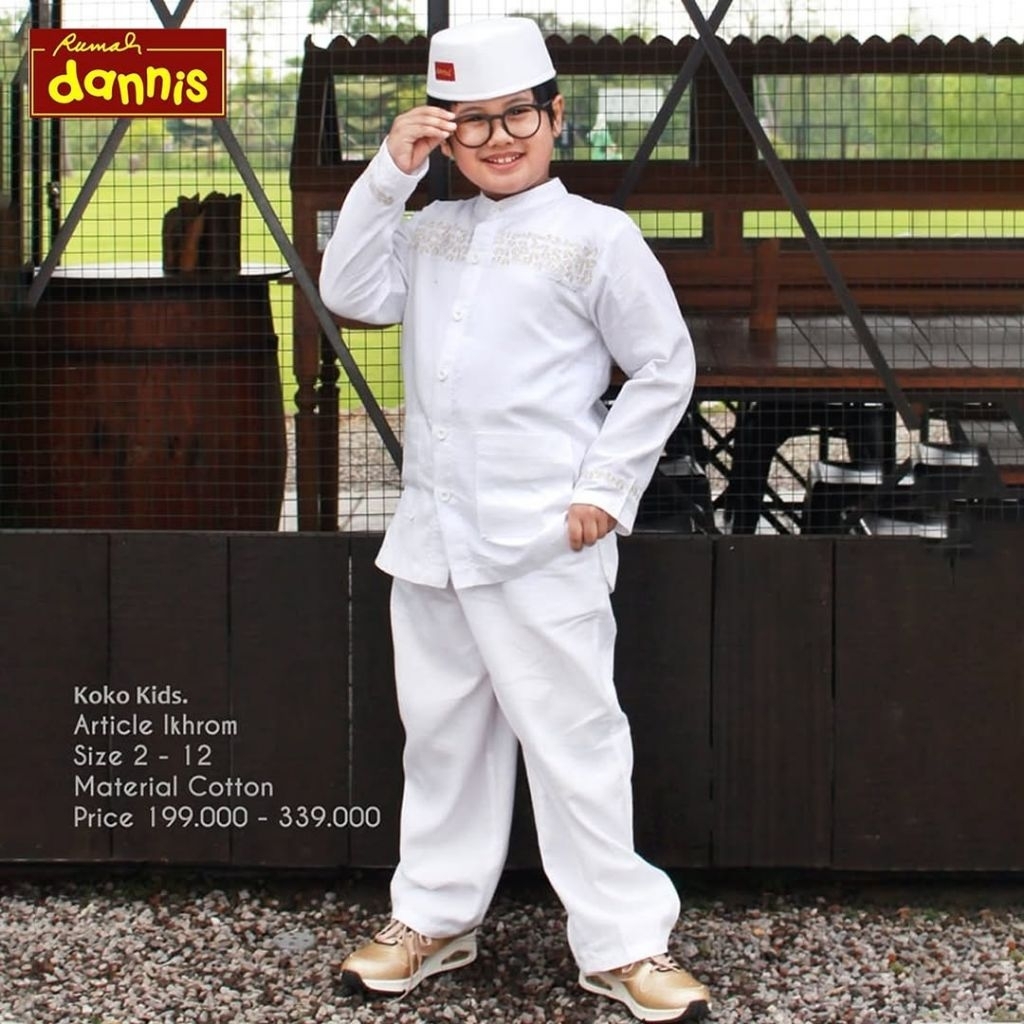 Dannis Baju Setelan Koko Putih Pakaian Manasik Haji Anak Laki-laki