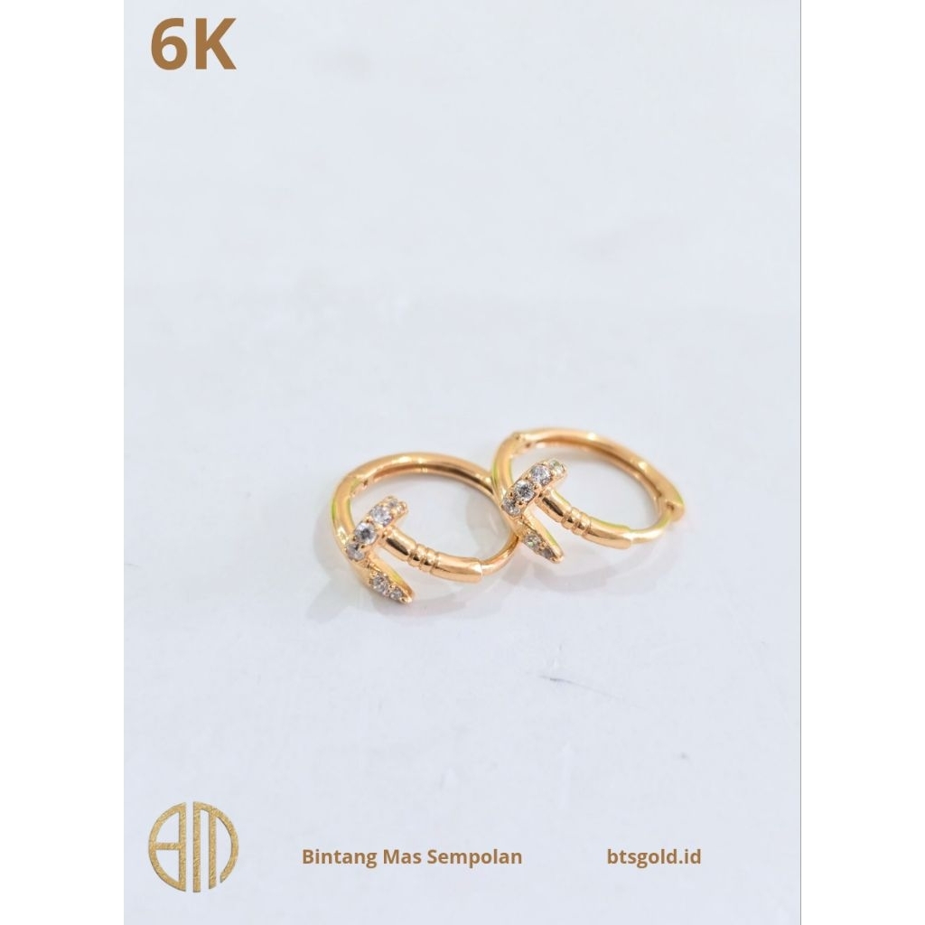 Anting Jepit Paku Permata Putih Emas Asli