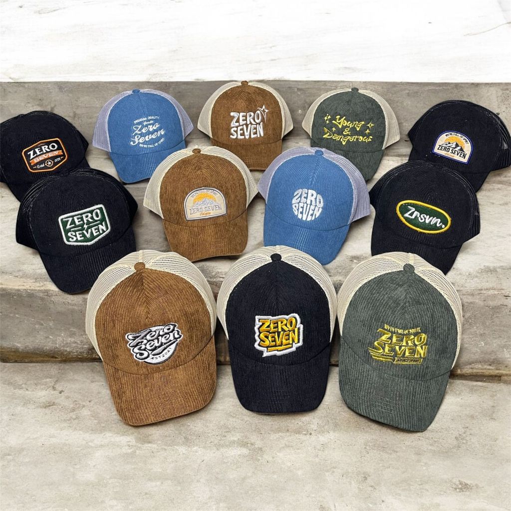 Topi Trucker Jaring Corduroy Lidah pendek Premium