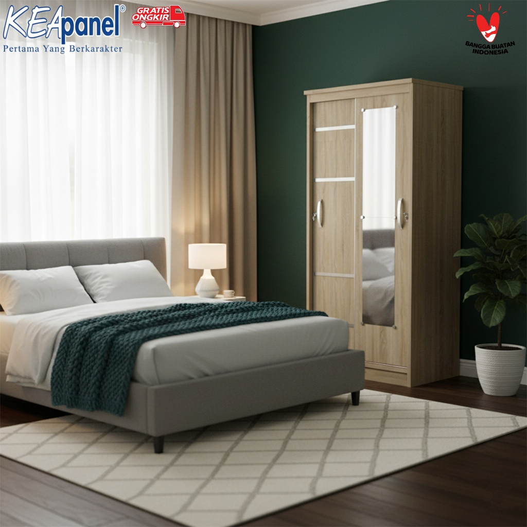 Kea Panel – Lemari Pakaian Sliding 2 Pintu, Lemari Baju Sliding Murah Minimalis Modern Multifungsi &