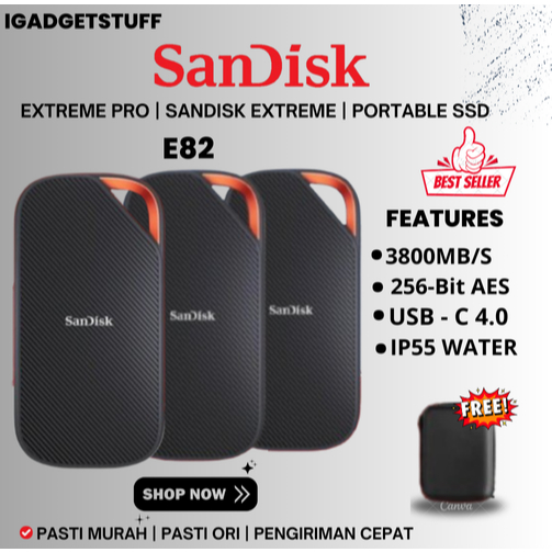 SanDisk Extreme PRO Portable SSD 2TB 4TB 3800MB/s USB Type C 4.0 Hardisk Eksternal