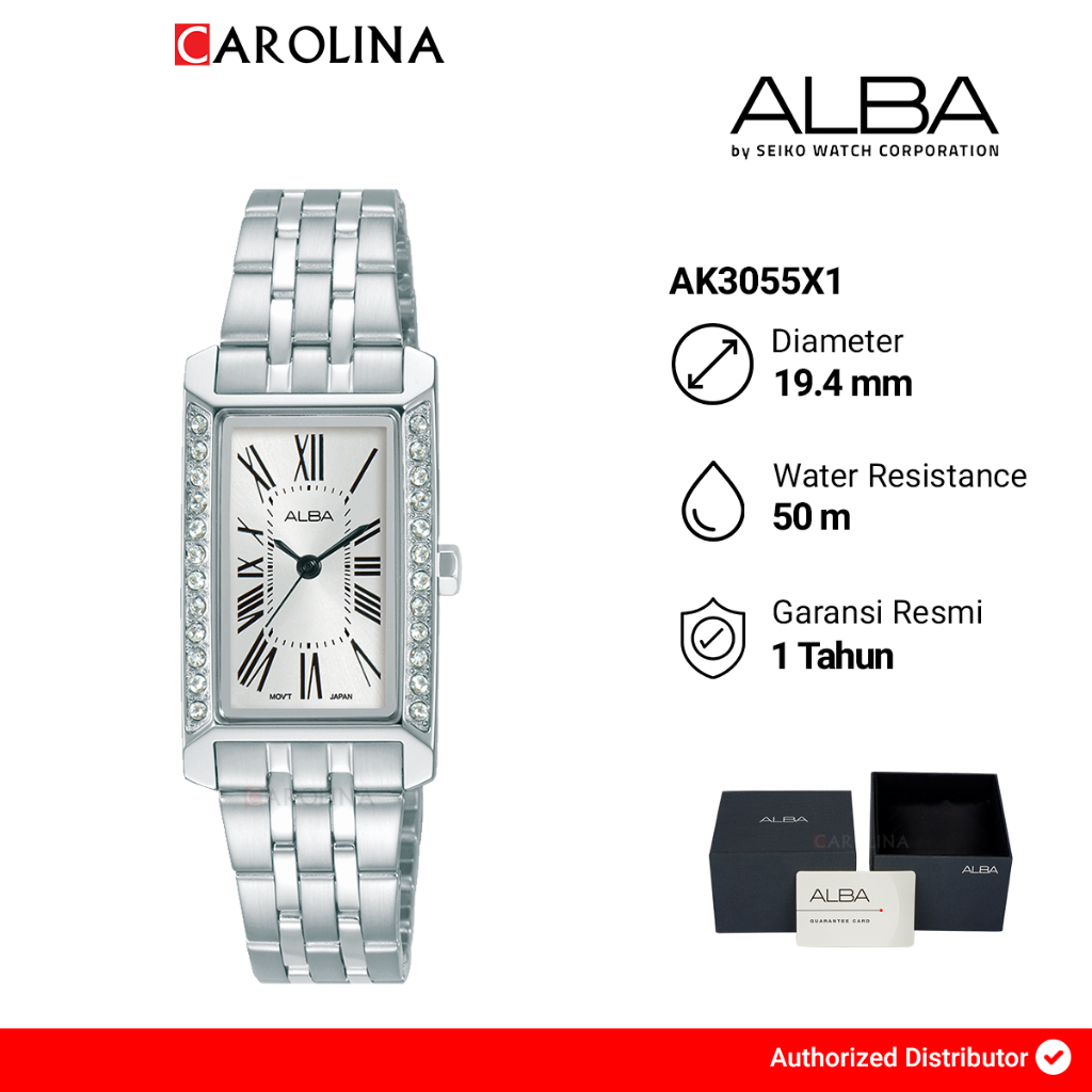 Jam Tangan Wanita Alba AK3055X1 Tank White Dial Stainless Steel Strap