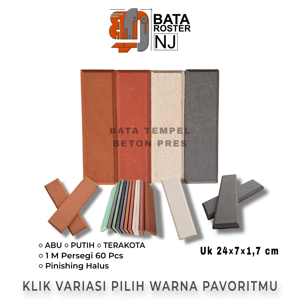 BATA ROSTER NJ - Bata Tempel Beton 24 x 7 x 1,7 Cm, Warna | Putih | Terakota | Abu | Hitam. Expose B